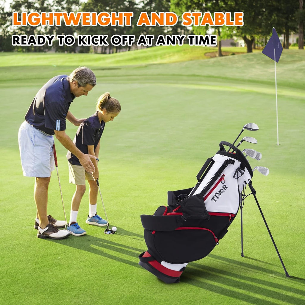 Golf Stand Bag - 14-Way Full-Length Dividers,Golf Bag with 8 Spacious Pockets - Lightweight Golf Bag for Men and Women with 3D Hip Pad, Stable Legs & Phone Holder