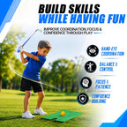 Kids Golf Clubs Set for Ages 6-8, Right Handed Junior Golf Clubs 7 Piece Set with 400cc Driver, 7 Iron, 9 Iron, Putter, Stand Bag, Headcover & Practice Mat, Kids Golf Set for Height 3'10"-4'4", Blue
