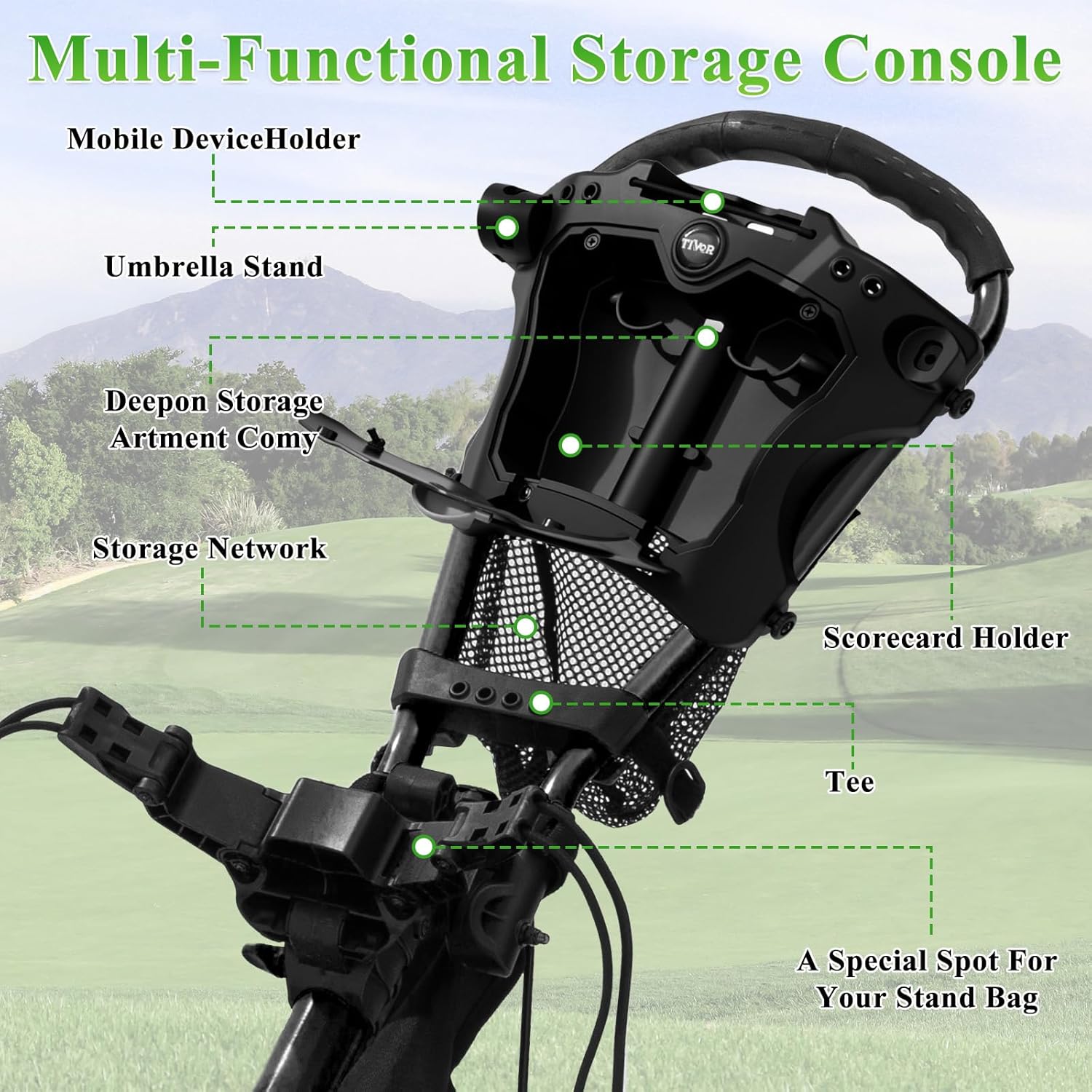 Tivor 3 Wheel Golf Push Cart, Lightweight Push Cart Golf One-Click Folding, Adjustable Height Pushcart for Golf Bags, Compact Design for Ladies, Junior Golfers
