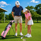 Kids Golf Clubs Set for Ages 9-12, Right Handed Youth Golf Clubs 9 Piece Set with 400cc Driver, Hybrid, 7 Iron, 9 Iron, Putter, Stand Bag &amp; Practice Mat, Junior Golf Clubs for Height 4'4"-4'10",Pink