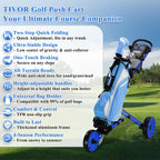 Tivor Lightweight Golf Push cart 3 Wheel,Foldable Golf Trolley for Adults and Junior with Ergonomic Adjustable Handle, Scorecard Holder, Umbrella Mount, Foot Brake, All-Terrain Wheels