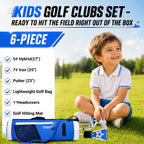 Kids Golf Clubs Set for Ages 3-5, Right Handed Junior Golf Clubs 6 Piece Set with Hybrid, 7 Iron, Putter, Golf Bag, Headcover & Practice Mat, Kids Golf Set for Height 3'4"–3'10", Blue