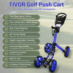Tivor Lightweight Golf Push cart 4 Wheel Foldable Golf Trolley for Adults and Junior with Ergonomic Adjustable Handle, Scorecard Holder, Umbrella Mount, Foot Brake, All-Terrain Wheels