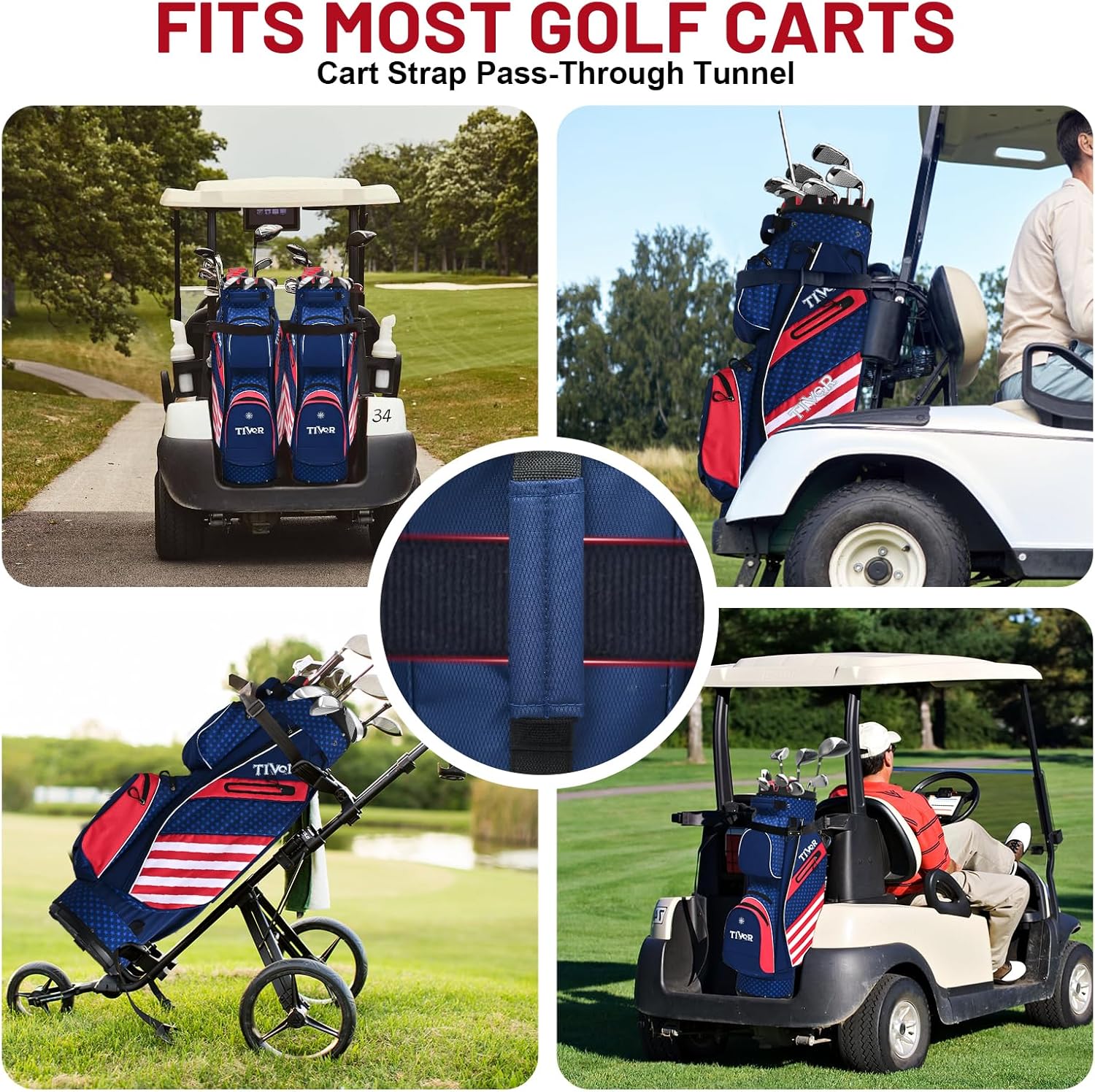 TIVOR 2026 T-Lock Golf Cart Bag-15-Way Full-Length Dividers,9 Pockets, Easy-Access Handle & Ergonomic Straps | Perfect for Cart & Walking, Includes Rain Cover