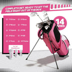 Golf Clubs Set Complete 14-Piece with Driver Fairway Hybrid Irons Putter Stand Bag & 3 Headcovers for Men Women Right Left Handed - Beginner Golf Sets Pink Black