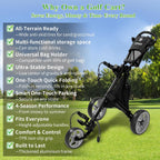 Tivor 3 Wheel Golf Push Cart, Lightweight Push Cart Golf One-Click Folding, Adjustable Height Pushcart for Golf Bags, Compact Design for Ladies, Junior Golfers