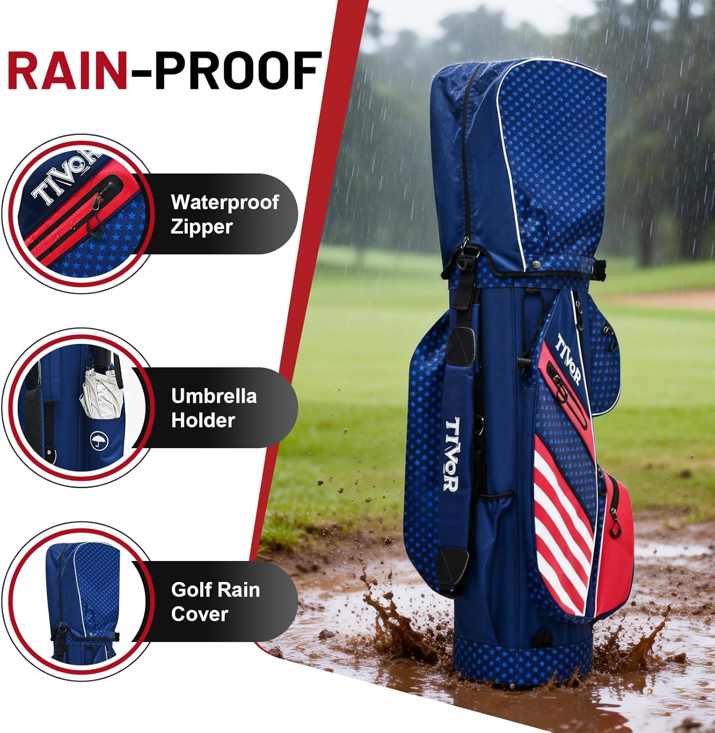 TIVOR 2026 T-Lock Golf Cart Bag-15-Way Full-Length Dividers,9 Pockets, Easy-Access Handle & Ergonomic Straps | Perfect for Cart & Walking, Includes Rain Cover