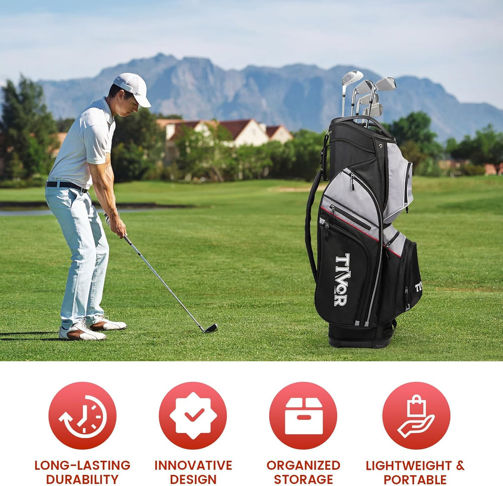 TIVOR 2026 Golf Cart Bag - 14-Way Full-Length Dividers, 9 Pockets, Easy-Access Handle & Ergonomic Straps | Perfect for Cart & Walking, Includes Rain Cover