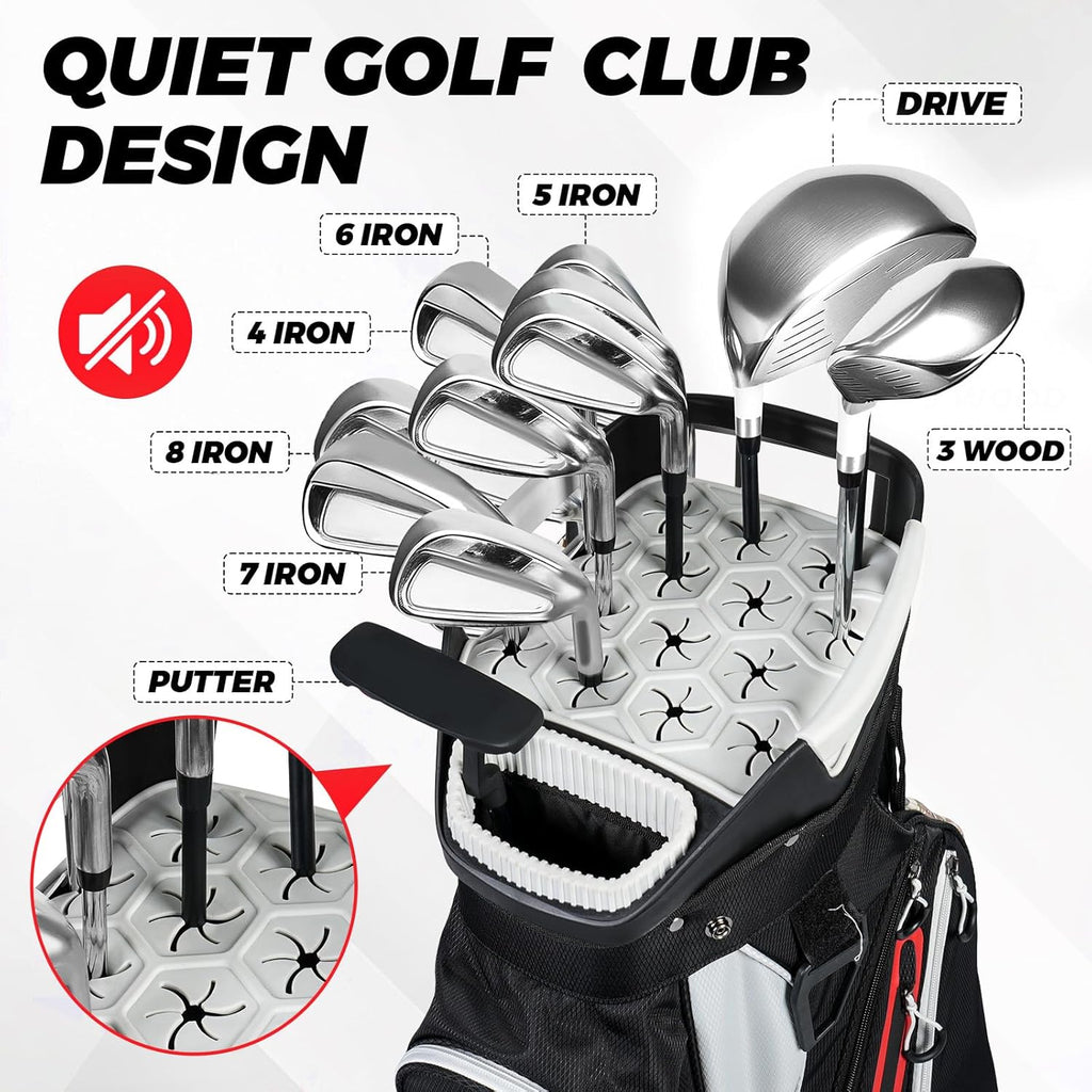 TIVOR Golf Cart Bag 15-Way Dividers, 12 Pockets, Premium Silent Design with Rain Hood - Black & Gray