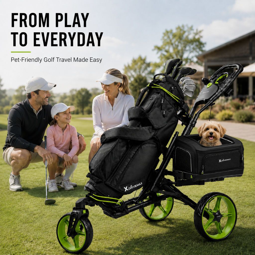 3-Wheel Golf Push Cart with Detachable Pet Carrier